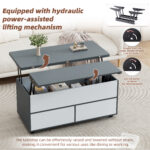 100*98*65cm Height-Adjustable Coffee Table with Hidden Storage and Shelf, Living Room Table - Image 26