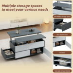 100*98*65cm Height-Adjustable Coffee Table with Hidden Storage and Shelf, Living Room Table - Image 27