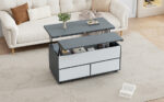 100*98*65cm Height-Adjustable Coffee Table with Hidden Storage and Shelf, Living Room Table - Image 3