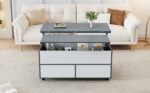 100*98*65cm Height-Adjustable Coffee Table with Hidden Storage and Shelf, Living Room Table - Image 29