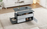 100*98*65cm Height-Adjustable Coffee Table with Hidden Storage and Shelf, Living Room Table - Image 30