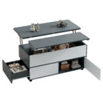 100*98*65cm Height-Adjustable Coffee Table with Hidden Storage and Shelf, Living Room Table - Image 34