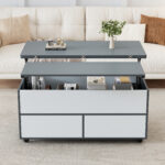 100*98*65cm Height-Adjustable Coffee Table with Hidden Storage and Shelf, Living Room Table - Image 36