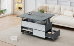 100*98*65cm Height-Adjustable Coffee Table with Hidden Storage and Shelf, Living Room Table - Image 37
