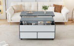 100*98*65cm Height-Adjustable Coffee Table with Hidden Storage and Shelf, Living Room Table - Image 4