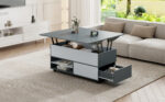 100*98*65cm Height-Adjustable Coffee Table with Hidden Storage and Shelf, Living Room Table - Image 38