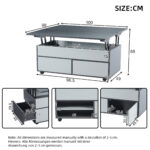 100*98*65cm Height-Adjustable Coffee Table with Hidden Storage and Shelf, Living Room Table - Image 40