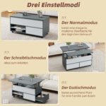 100*98*65cm Height-Adjustable Coffee Table with Hidden Storage and Shelf, Living Room Table - Image 43