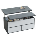 100*98*65cm Height-Adjustable Coffee Table with Hidden Storage and Shelf, Living Room Table - Image 47