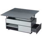100*98*65cm Height-Adjustable Coffee Table with Hidden Storage and Shelf, Living Room Table - Image 51