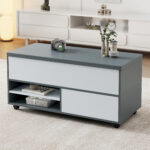 100*98*65cm Height-Adjustable Coffee Table with Hidden Storage and Shelf, Living Room Table - Image 52