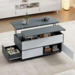 100*98*65cm Height-Adjustable Coffee Table with Hidden Storage and Shelf, Living Room Table - Image 54