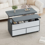 100*98*65cm Height-Adjustable Coffee Table with Hidden Storage and Shelf, Living Room Table - Image 55