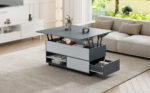 100*98*65cm Height-Adjustable Coffee Table with Hidden Storage and Shelf, Living Room Table - Image 57