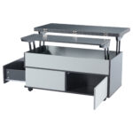 100*98*65cm Height-Adjustable Coffee Table with Hidden Storage and Shelf, Living Room Table