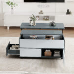 100*98*65cm Height-Adjustable Coffee Table with Hidden Storage and Shelf, Living Room Table - Image 58