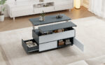 100*98*65cm Height-Adjustable Coffee Table with Hidden Storage and Shelf, Living Room Table - Image 8