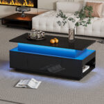 Height-Adjustable Coffee Table with Hidden Storage and Drawer, 96*45*40cm High-Gloss Design - Image 29