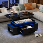 Height-Adjustable Coffee Table with Hidden Storage and Drawer, 96*45*40cm High-Gloss Design - Image 47