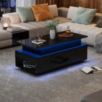 Height-Adjustable Coffee Table with Hidden Storage and Drawer, 96*45*40cm High-Gloss Design - Image 48