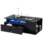 100*50*35cm Tea Table with LED, Living Room Coffee Table, Sofa Table with 2 Drawers, Coffee Table with Storage - Image 36