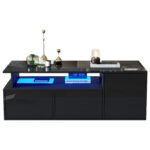100*50*35cm Tea Table with LED, Living Room Coffee Table, Sofa Table with 2 Drawers, Coffee Table with Storage