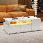 100*50*35cm Tea Table with LED, Living Room Coffee Table, Sofa Table with 2 Drawers, Coffee Table with Storage - Image 2