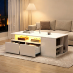 100*50*35cm Tea Table with LED, Living Room Coffee Table, Sofa Table with 2 Drawers, Coffee Table with Storage - Image 24