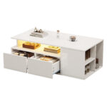 100*50*35cm Tea Table with LED, Living Room Coffee Table, Sofa Table with 2 Drawers, Coffee Table with Storage - Image 29
