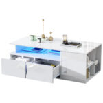 100*50*35cm Tea Table with LED, Living Room Coffee Table, Sofa Table with 2 Drawers, Coffee Table with Storage - Image 4
