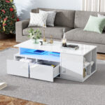 100*50*35cm Tea Table with LED, Living Room Coffee Table, Sofa Table with 2 Drawers, Coffee Table with Storage - Image 38