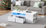100*50*35cm Tea Table with LED, Living Room Coffee Table, Sofa Table with 2 Drawers, Coffee Table with Storage - Image 39