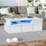 100*50*35cm Tea Table with LED, Living Room Coffee Table, Sofa Table with 2 Drawers, Coffee Table with Storage - Image 42