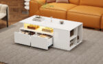 100*50*35cm Tea Table with LED, Living Room Coffee Table, Sofa Table with 2 Drawers, Coffee Table with Storage - Image 7