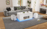 100*50*45cm 4-in-1 Height-Adjustable Sofa Table with LED, Coffee Table with 2 Drawers, High-Gloss Finish - Image 7