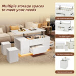 100*50*45cm 4-in-1 Height-Adjustable Sofa Table with LED, Coffee Table with 2 Drawers, High-Gloss Finish - Image 17