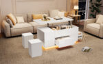 100*50*45cm 4-in-1 Height-Adjustable Sofa Table with LED, Coffee Table with 2 Drawers, High-Gloss Finish - Image 21