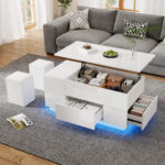 100*50*45cm 4-in-1 Height-Adjustable Sofa Table with LED, Coffee Table with 2 Drawers, High-Gloss Finish - Image 22