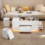 100*50*45cm 4-in-1 Height-Adjustable Sofa Table with LED, Coffee Table with 2 Drawers, High-Gloss Finish - Image 23