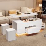 100*50*45cm 4-in-1 Height-Adjustable Sofa Table with LED, Coffee Table with 2 Drawers, High-Gloss Finish - Image 24