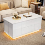 100*50*45cm 4-in-1 Height-Adjustable Sofa Table with LED, Coffee Table with 2 Drawers, High-Gloss Finish - Image 25