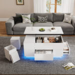 100*50*45cm 4-in-1 Height-Adjustable Sofa Table with LED, Coffee Table with 2 Drawers, High-Gloss Finish - Image 26
