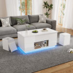 100*50*45cm 4-in-1 Height-Adjustable Sofa Table with LED, Coffee Table with 2 Drawers, High-Gloss Finish - Image 27