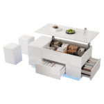 100*50*45cm 4-in-1 Height-Adjustable Sofa Table with LED, Coffee Table with 2 Drawers, High-Gloss Finish