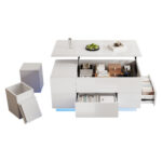 100*50*45cm 4-in-1 Height-Adjustable Sofa Table with LED, Coffee Table with 2 Drawers, High-Gloss Finish - Image 29