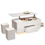 100*50*45cm 4-in-1 Height-Adjustable Sofa Table with LED, Coffee Table with 2 Drawers, High-Gloss Finish - Image 30