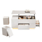 100*50*45cm 4-in-1 Height-Adjustable Sofa Table with LED, Coffee Table with 2 Drawers, High-Gloss Finish - Image 31