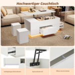 100*50*45cm 4-in-1 Height-Adjustable Sofa Table with LED, Coffee Table with 2 Drawers, High-Gloss Finish - Image 32