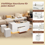 100*50*45cm 4-in-1 Height-Adjustable Sofa Table with LED, Coffee Table with 2 Drawers, High-Gloss Finish - Image 34