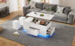 100*50*45cm 4-in-1 Height-Adjustable Sofa Table with LED, Coffee Table with 2 Drawers, High-Gloss Finish - Image 39